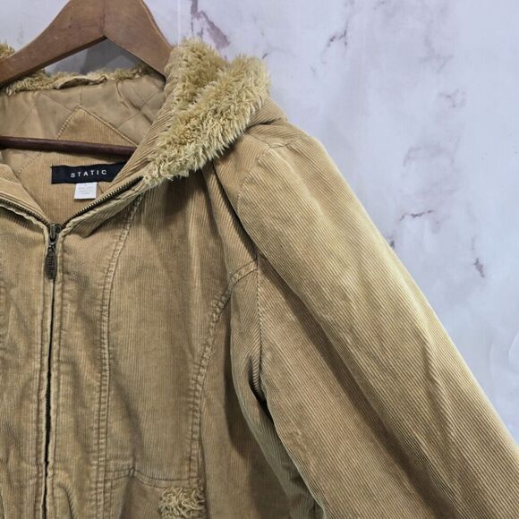 Vtg Y2K Jacket Women Large Tan Sherpa Teddy Fuzzy Corduroy Coat Mob Mudd 90s - Picture 13 of 14
